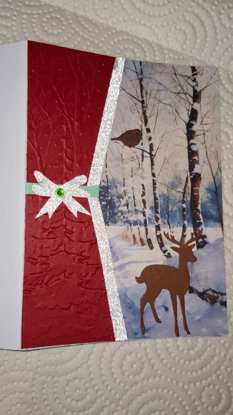 Cartoline: Handgefertigte Weihnachtskarte mit Hirsch und Kuvert – Nuovo (secondo la descrizione) da Plagne venduto da Reticulum01 6