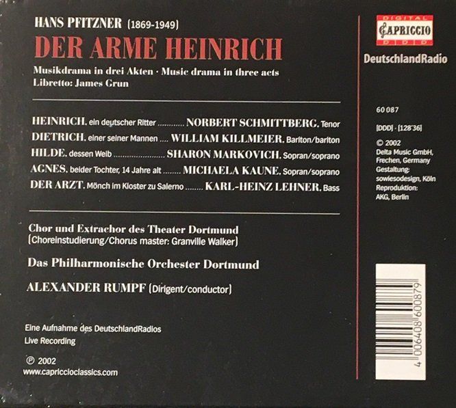 CD: Hans Pfitzner - Der arme Heinrich – Usato da Grüningen venduto da azulblanco 1