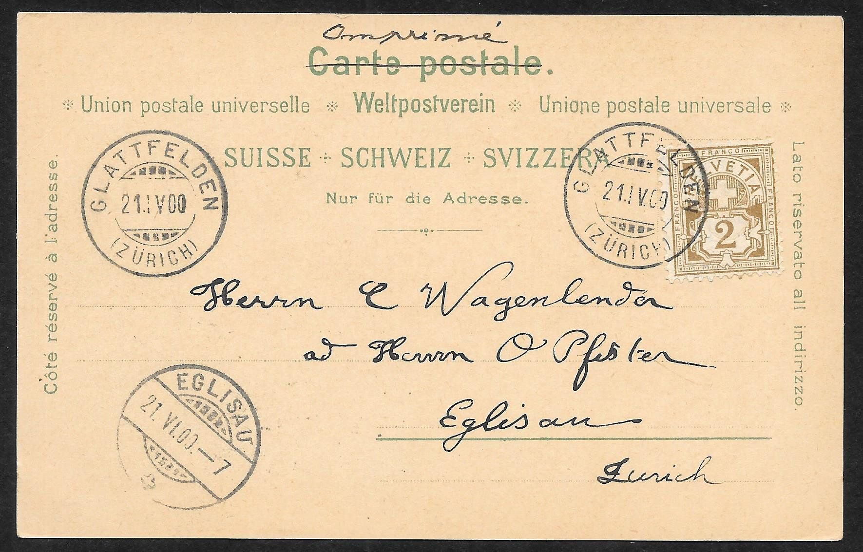 Ansichtskarten: Glattfelden farbige Lithografie 2 Bilder – Gebraucht aus Olten von clotaldi 1
