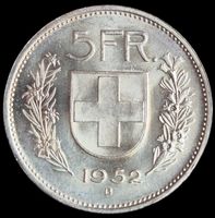 Rar Silber 5 Franken 1952 Schweiz Stgl!