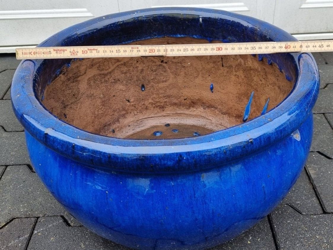 Blumentöpfe: Schöner grosser blau Glasierter Übertopf – Gebraucht aus Lotzwil von