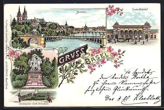 Cartoline postali: Litho Basel, Zentralbahnhof, Denkmal der – Usato da Berlin venduto da bartko-reher