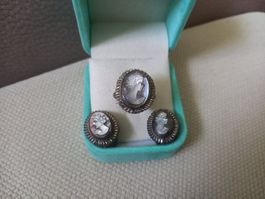 Antikes Silber Set: Kamee Ring und Ohrringe um 1880