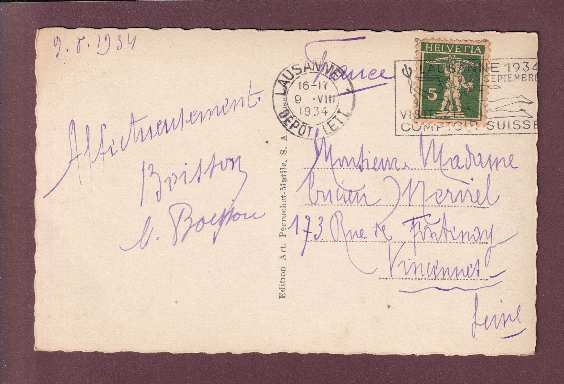 Cartoline postali: LAUSANNE - Ouchy - Petits bateaux - 1934 – Usato da Pully venduto da nicecards 1