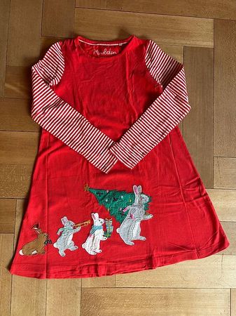 Kleid/"Röckli" rot mit Weihnachtssujet Grösse 11/12