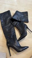 New  Black Leather Thigh High Stiletto Boots, sz 37