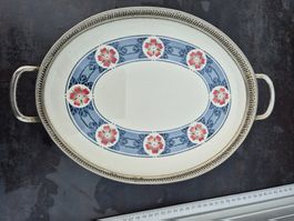Plateau vintage en porcelaine et métal argenté