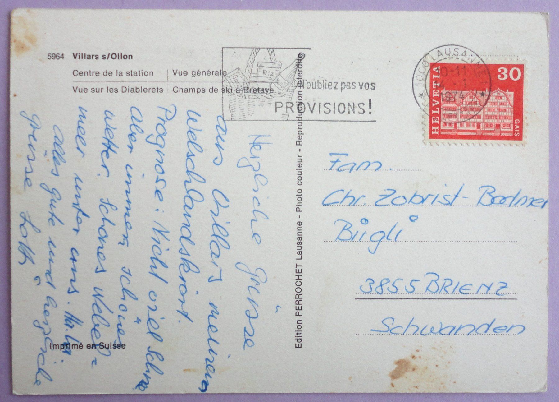 Cartes postales: Villars s/Ollon – Défectueux à Fétigny par Billy2miny 1