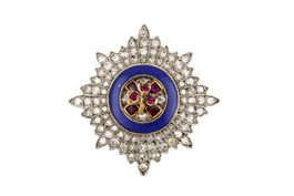 Antike Brillant Rubin Brosche in 18K Gelbgold *S1142