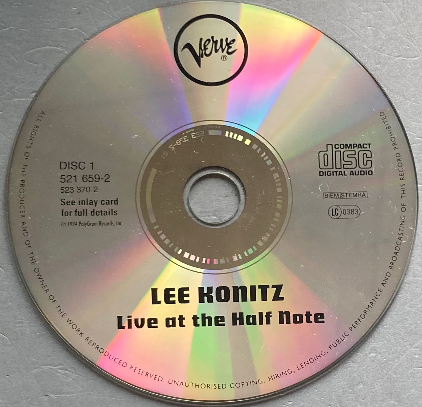 Vinyles: LEE KONITZ - LIVE AT THE HALF NOTE – D'occasion à Poliez-Pittet par Newtown-Records 2
