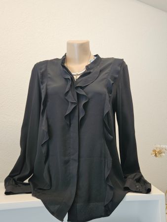 Damenbluse schwarz Gr M Rüschen Kragen neuwertig Marella