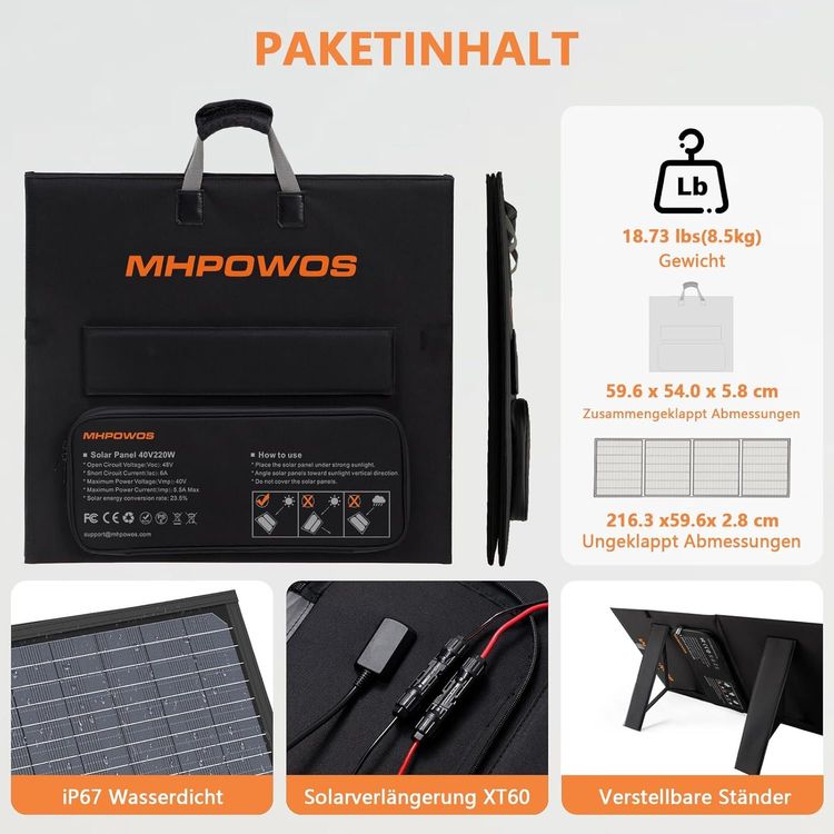 Dispositivi a energia solare: Faltbares Solarpanel 220W 40V fuer Camping und Outdoor – Nuovo e nell'imballaggio originale da Hundwil venduto da pac_6jh8 3