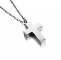 UNISEX ANHÄNGER KREUZ EDELSTAHL SILBERFARBEN MIT KETTE URNE
