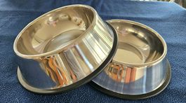 2 x Futternapf aus rostfreiem Edelstahl mit Gummiring