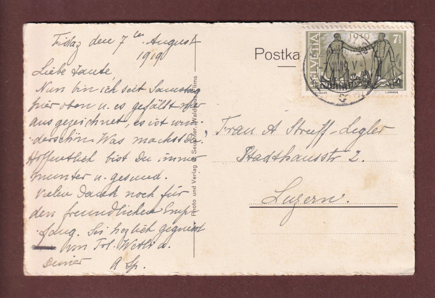Cartoline postali: Kurhaus FIDAZ - 1919 – Usato da Pully venduto da nicecards 1