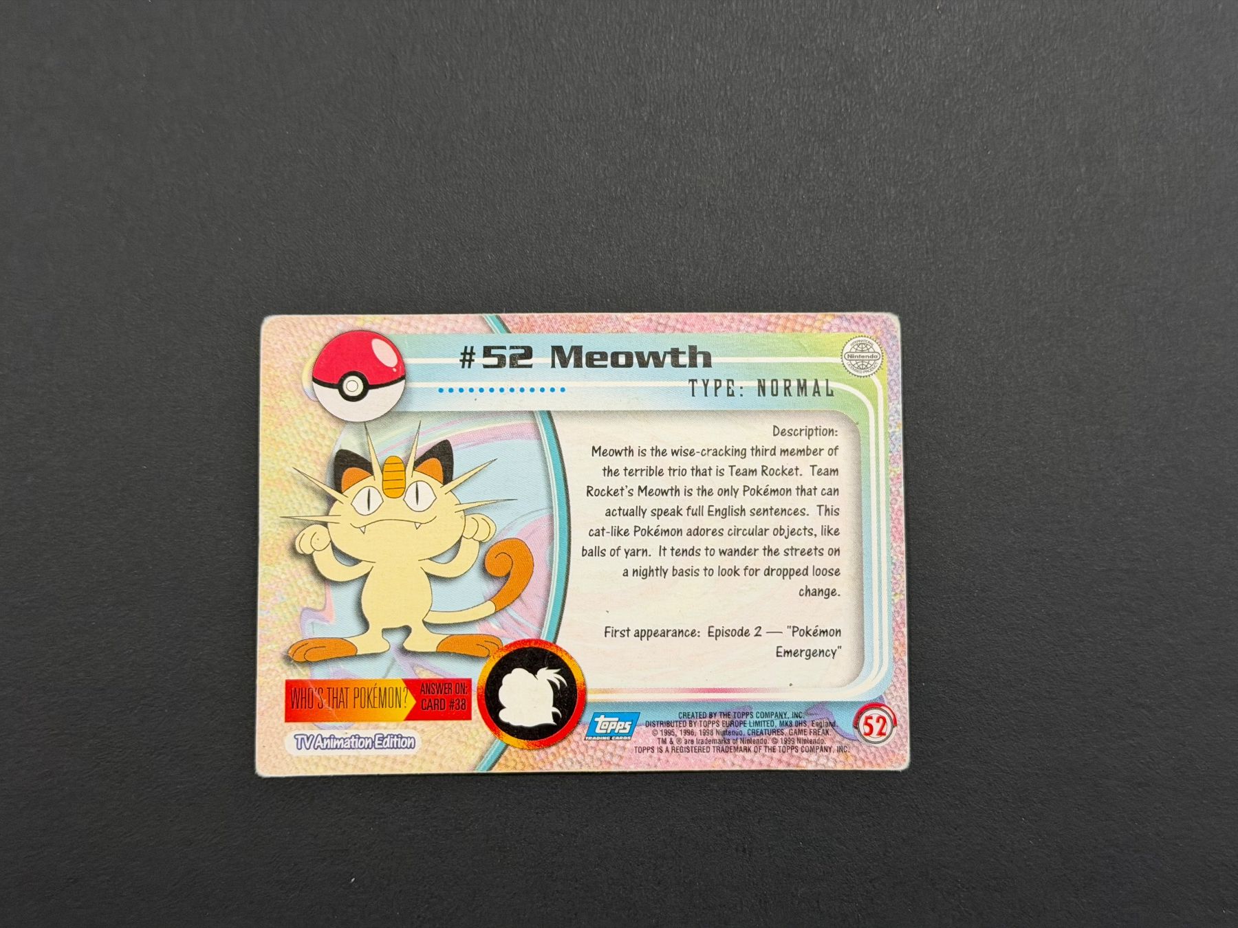 Pokémon Carte collezionabili: Pokémon Topps 1999 - Meowth – Usato da Zürich venduto da mountainwizard00 1