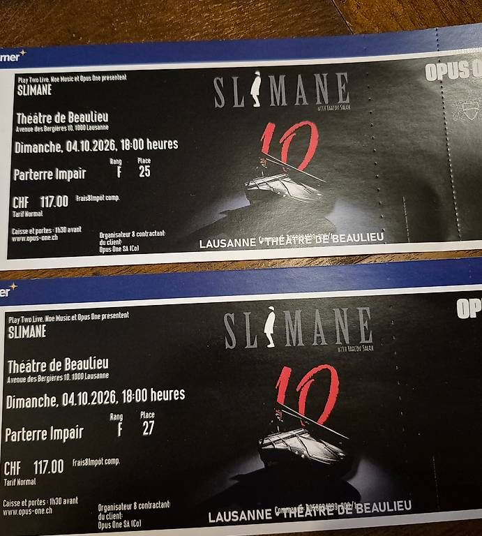 Biglietti: 2 billets concert de Slimane - 04.10.2026 – Nuovo e nell'imballaggio originale da Vallorbe venduto da Reivilo1
