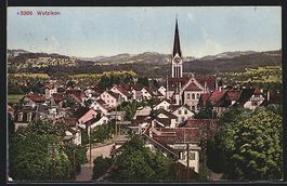 AK Wetzikon, Totale mit Kirche, 1921