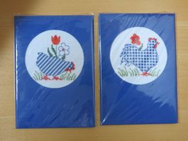 Handgemachte Osterkarten, Huhn und Hahn, 2 Stk., Neu!