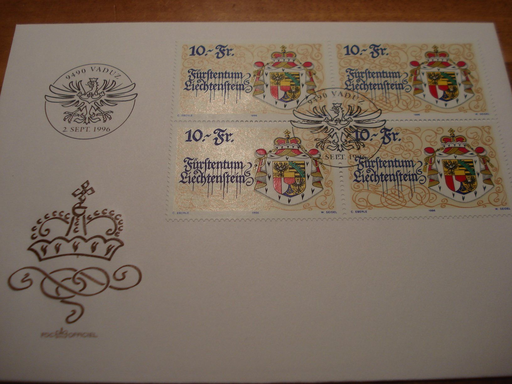 Tutti i francobolli: Liechtenstein, FDC 10.- Marke 1996, Einzel + 4erblock – Usato da Niederwil AG venduto da morostahu