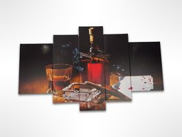 5-teiliges Bild "Whiskey, Poker & Zigarren"