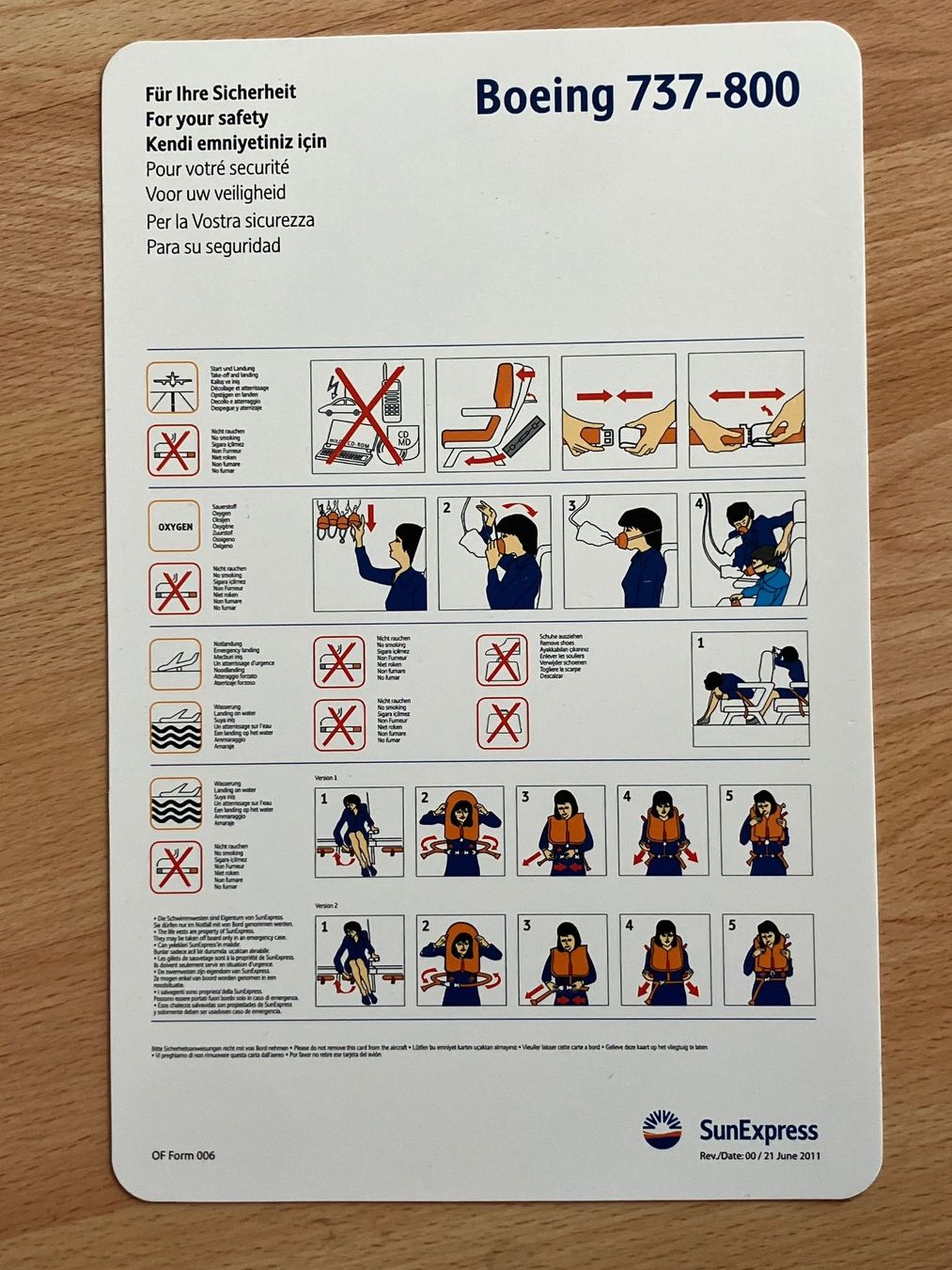 Documenti: Sun Express 737-800 Safety Card – Usato da Zürich venduto da Classic_Collection_Zurich 1