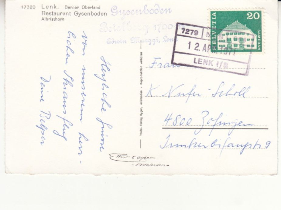 Cartoline postali: Lenk Gysenboden 1971 mit Bahnstempel – Usato da Bürglen TG venduto da StampGraf 1