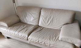 Ledersofa mit Hocker zu verkaufen