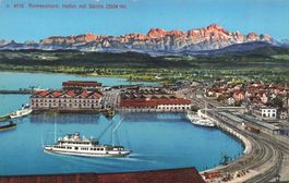 Romanshorn (TG) Hafen mit Säntis 2504 m Schiff Boot Bahnhof