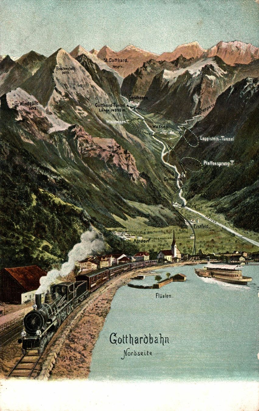 Cartoline postali: Gotthardbahn, Nordseite. Flüelen – Usato da Bronschhofen venduto da Astore