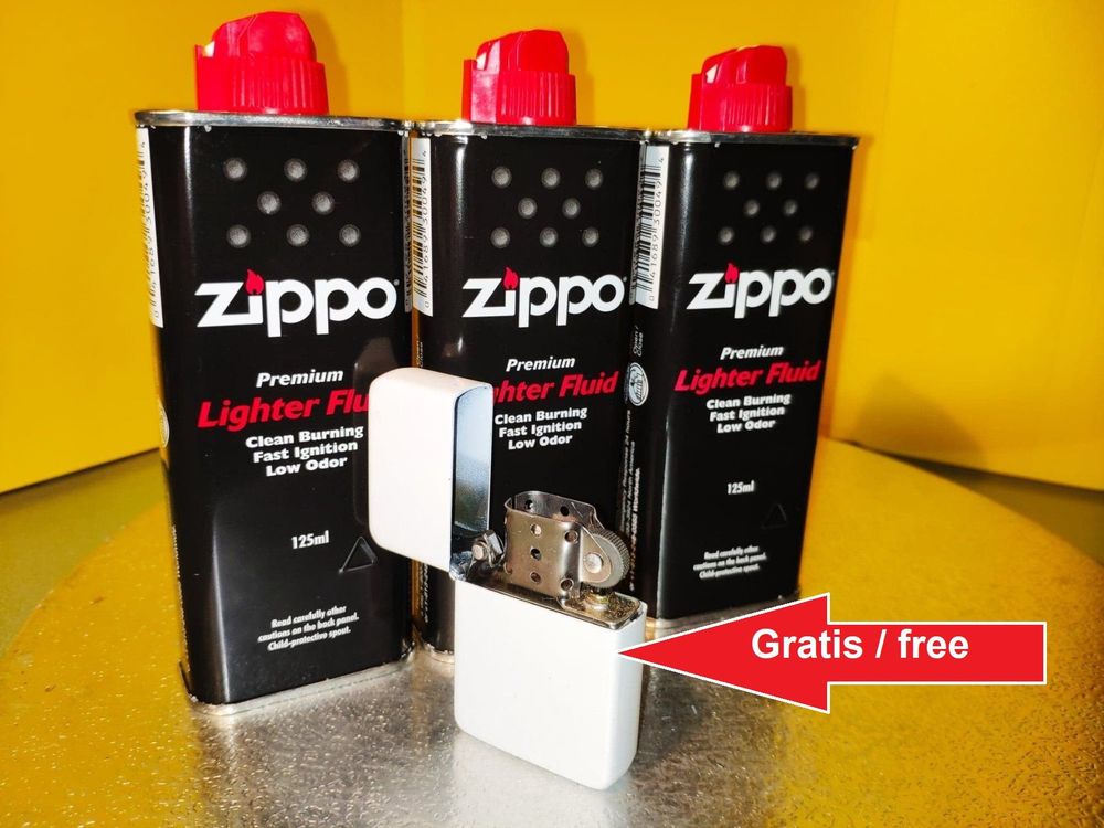 3x ZIPPO original Benzin 125 ML+ GRATIS 1x Feuerzeug Atomic | Kaufen ...
