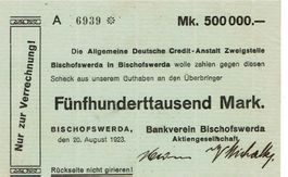 Bischofswerda 500000 Mark Serie A 20.08.1923 VZ++-UNZ
