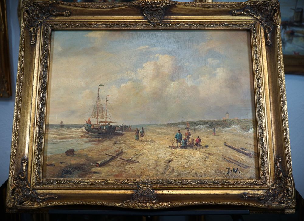 Gerahmte Holzwandkunst, 81,3 X 61 Cm – Abstraktes Strandmotiv Mit Möwen, Ölgemälde-Style, Für Wohnzimmer & Büro