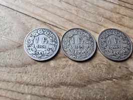 1 Franken Muenze 1901 Schweiz 3 Stueck auflage 400000