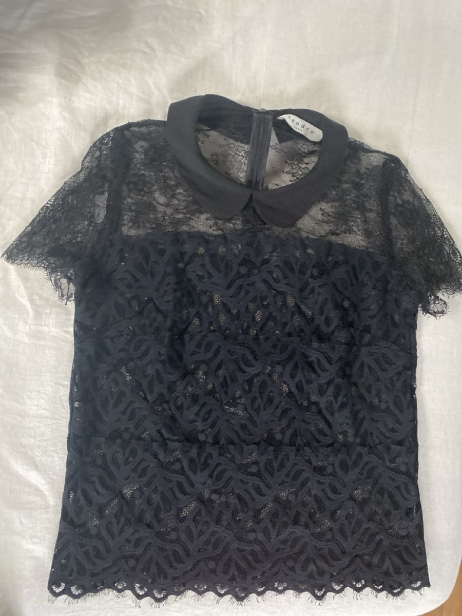 Sandro Camicette: Sandro Shirt kurzarm Spitze schwarz, Gr.  2 oder 36 – Usato da Gümligen venduto da deepdesire 1