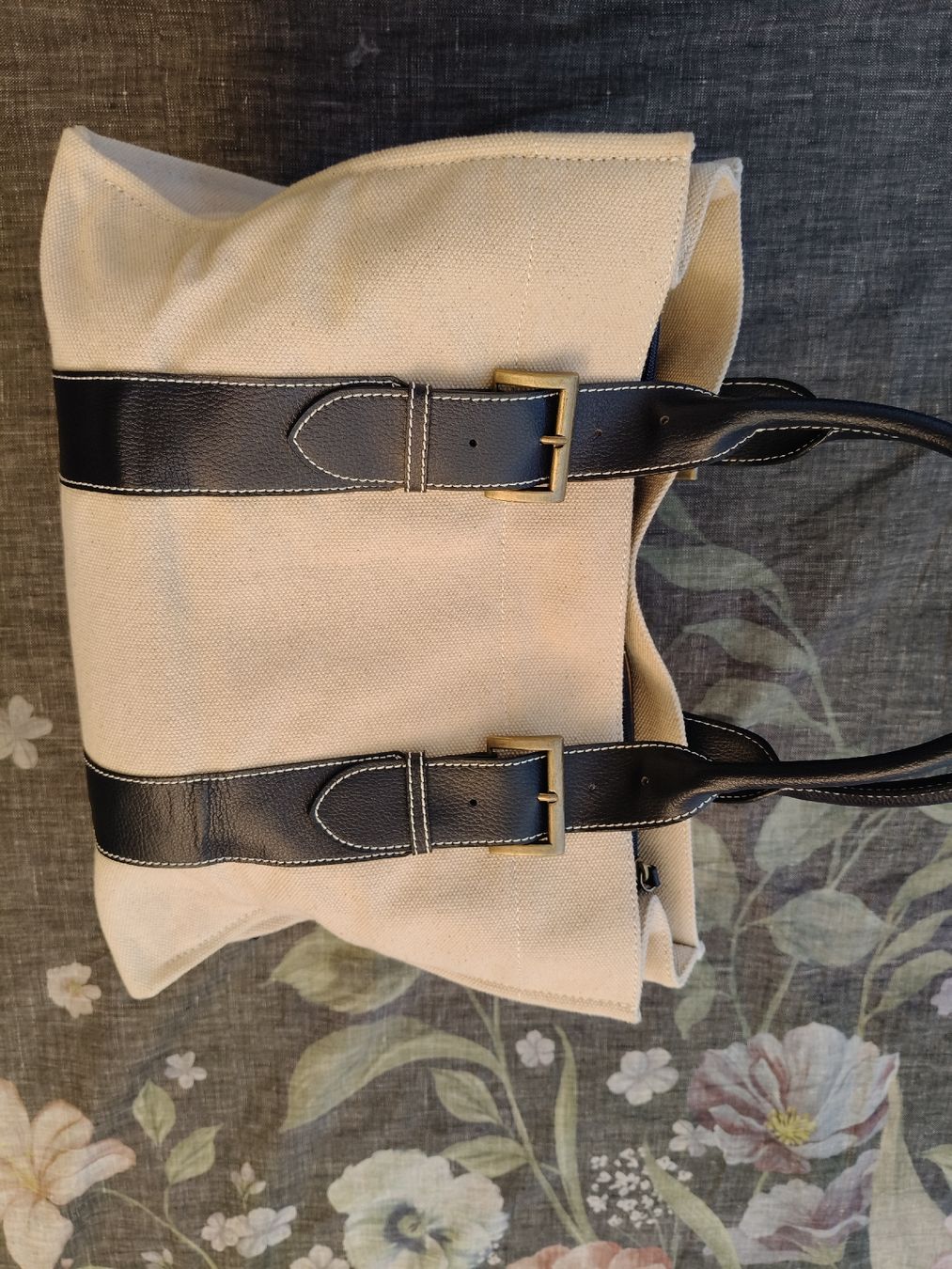 Tessuti: Pack easy canvas leather handle handbag beige blue go – Usato da Zürich venduto da sha_vw65 1