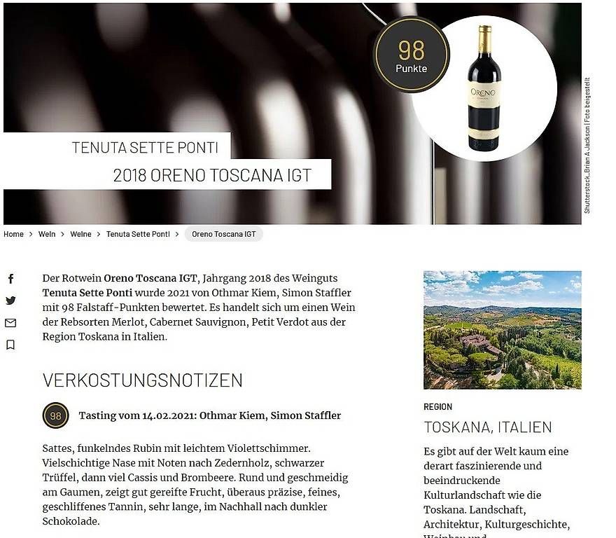 Vino: Oreno 2018 Tenuta Sete Ponti – Nuovo e nell'imballaggio originale da Bettwiesen venduto da LiquidDreams 1