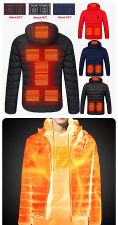 + Unisex USB Beheizbare Heizjacke Kurz L Mantel Beheizte
