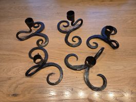 5 Kerzenständer Schmiedeeisen schwarz geschwungenes Design