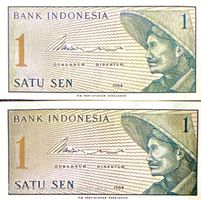 2x Banknoten Indonesien 1 Sen 1964