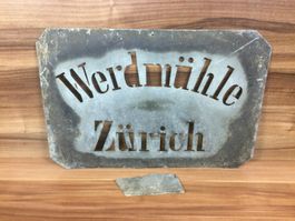 Antikes defekte Beschriftungs Schablone Werdmühle Zürich