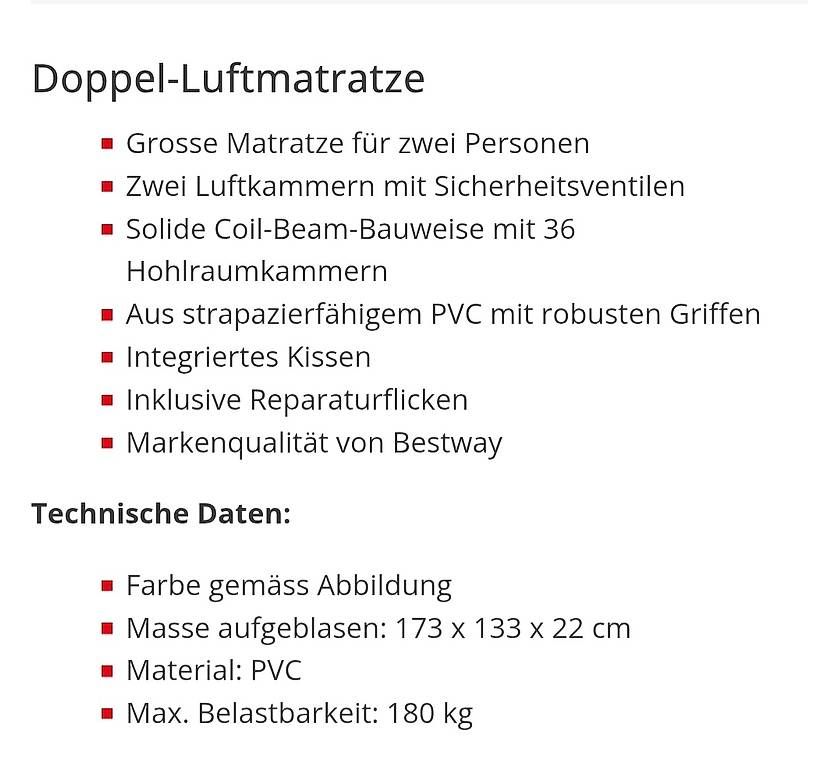 Matelas: Neue doppel Luftmatratze – D'occasion à St. Gallen par reb_955g 1