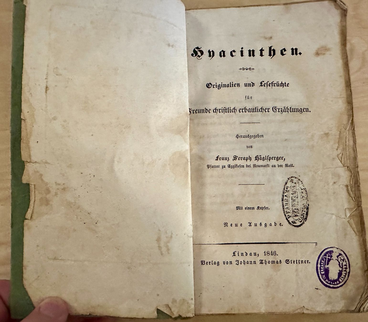 Libri: Franz Seraph Häglsperger: Hyacinthen. 1846 – Usato da Zürich venduto da allp 2