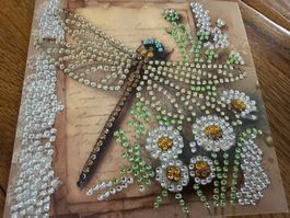 Karte-Grusskarte-Blume-Libelle-Painting-Selfmade