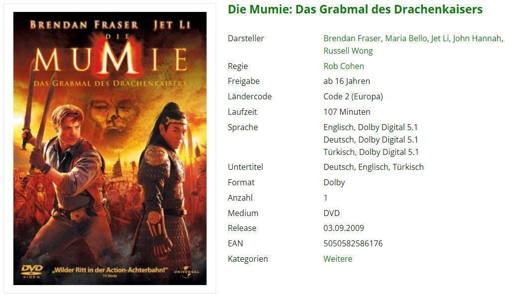 Tutti i DVDs: Die Mumie - DVD – Usato da Buchrain venduto da Sssschaller