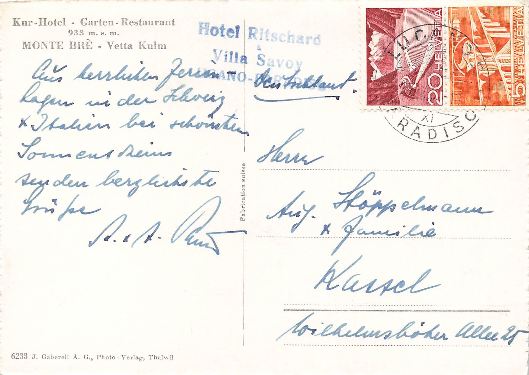 Cartoline postali: Monte Bre Lugano formato grande – Usato da Biasca venduto da Blenio71 1