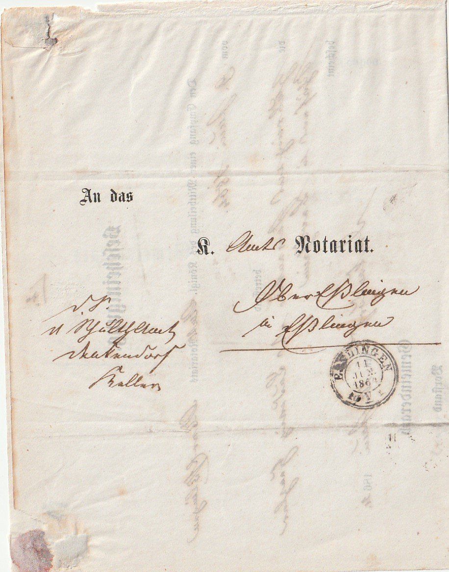 Tutti i francobolli: Faltbrief, Esslingen Notariat,1864 – Usato da Aarburg venduto da Aare10