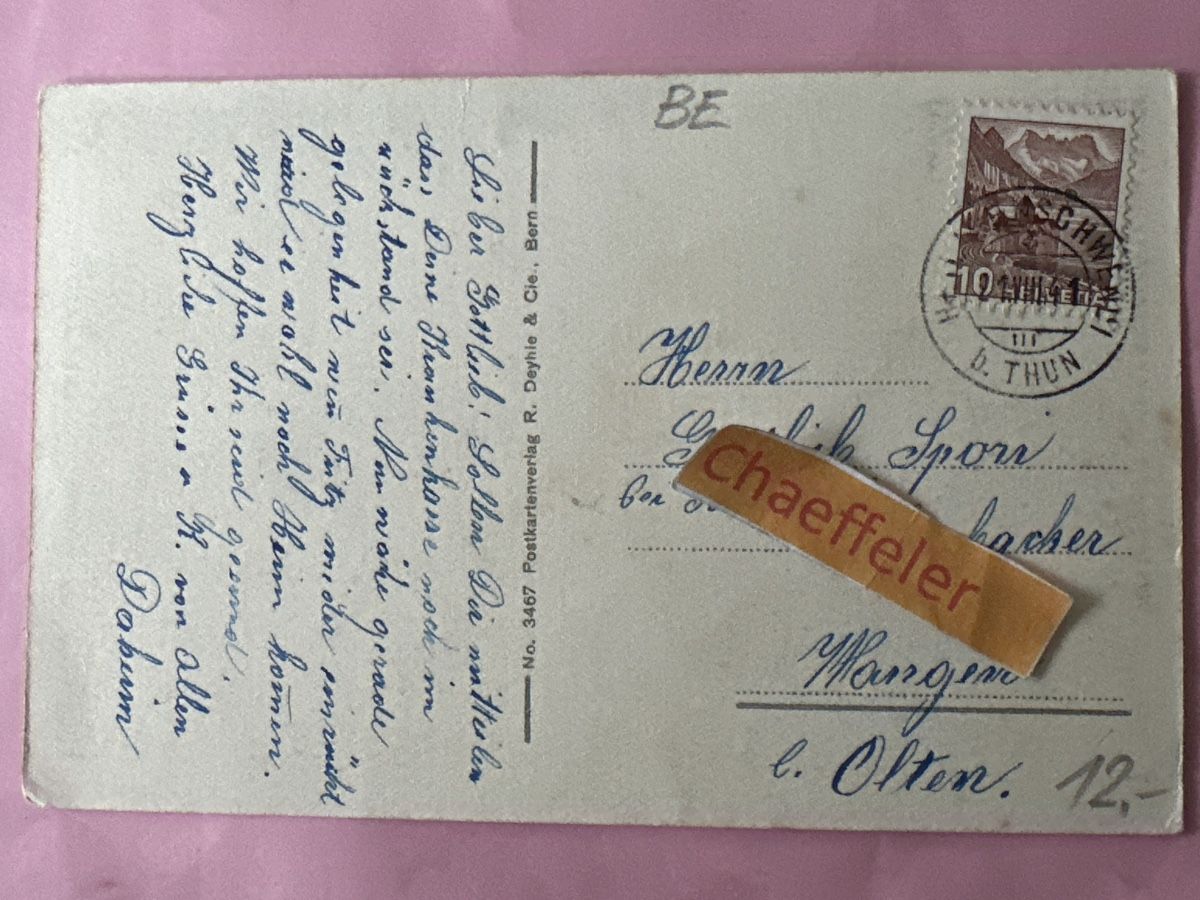Ansichtskarten: 1941 Heiligenschwendi – Gebraucht aus Zürich von Chaeffeler 1