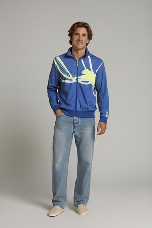 Puma Blaue Trainingsjacke mit gelbem Logo-Design