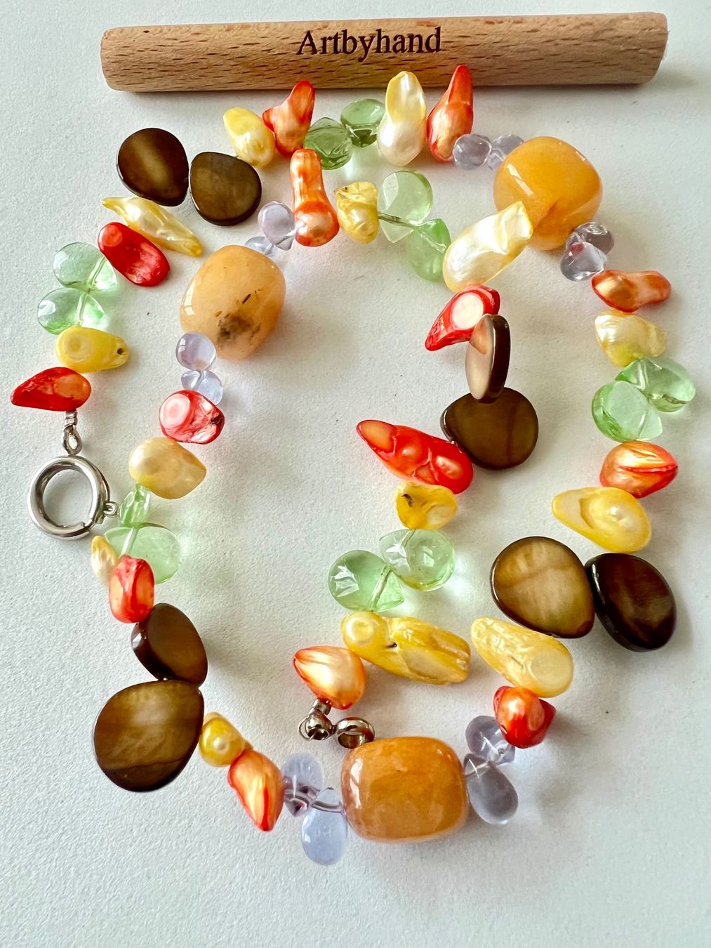 Catenine: Sommer - Kette aus Barock- Perlmutt -Achat & Glas Perlen – Usato da Ruswil venduto da artbyhand 4